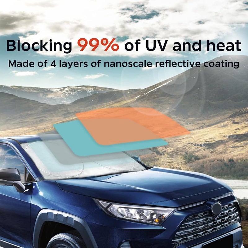 INSAUTO for RAV4 Car Windshield Cover, Windshield Sun Shades Foldable Sunshade for Toyota RAV4 2013-2023 SUV Crossover Front Window Custom Fit Sun Visor Heatshield Protector Car Accessories - Image 2